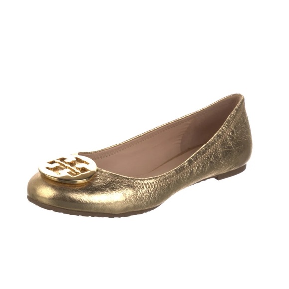 Tory Burch Minnie Travel Golden Ballet Flats Shoes, 7.5 - Picture 2 of 4